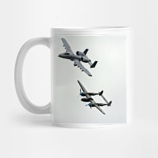 Warthog and Lightning Military Airplane in Flight Mug